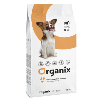 Organix Adult Dog Duck, Turkey & Chicken - беззерновой корм для собак всех пород с уткой, индейкой и курицей 25,5/16.