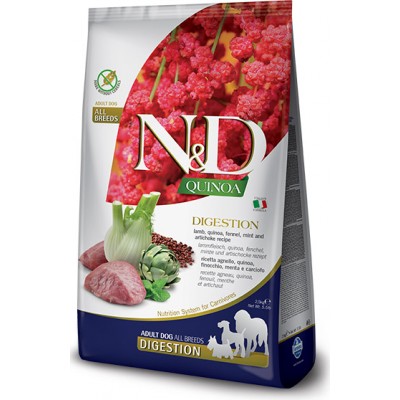 Farmina N&D Quinoa Line GF Adult - беззерновой корм для поддержки пищеварения взрослых собак (ягненок, киноа, фенхель, мята и артишок)