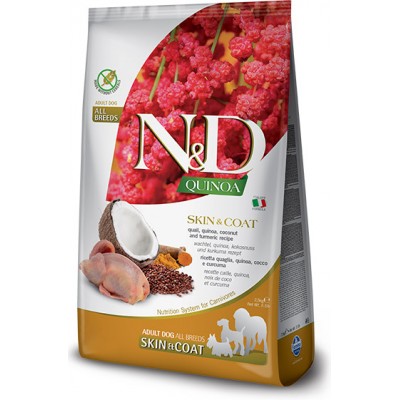 Farmina N&D Quinoa Line GF Adult - беззерновой корм для здоровья кожи и шерсти взрослых собак (перепел, киноа, кокос и куркума)
