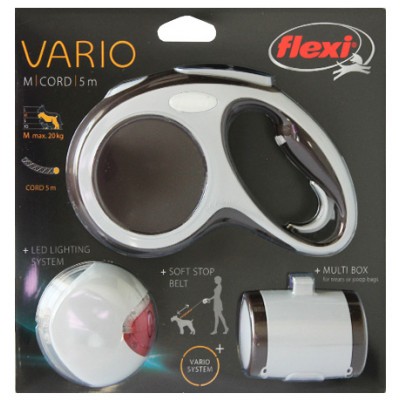 Flexi Vario M комплект поводок-рулетка, трос + Фонарик LED + Multi Box, до 20 кг / 5 м