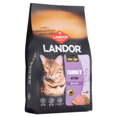 Landor Monoprotein Kitten Turkey -  сухой, полнорационный корм для котят, с индейкой