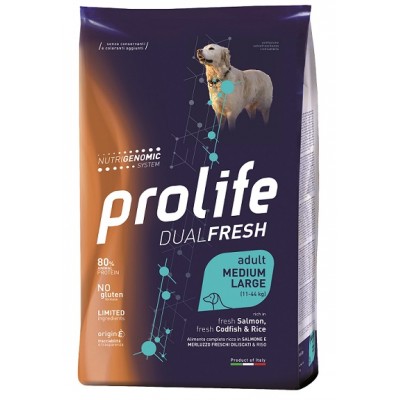 Корм Prolife Dualfresh Adult Medium/Large для собак средних и крупных пород с лососем, треской и рисом