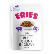 Pettric Eries Beef Chunk in Gravy - Влажный корм для кошек, Кусочки в соусе, с говядиной, курицей и тунцом, 85 г
