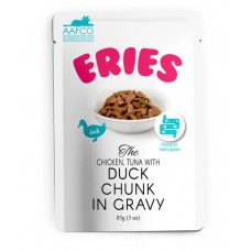 Pettric Eries Chicken, Tuna with Duck chunk in gravy - Влажный корм для кошек, Кусочки в соусе, с уткой, курицей и тунцом, 85 г