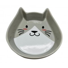 N1 Миска керамическая для животных, в форме мордочки кошки, серая, 180 мл (ВЕТ1574)