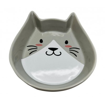 N1 Миска керамическая для животных, в форме мордочки кошки, серая, 180 мл (ВЕТ1574)