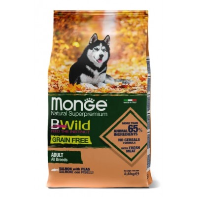 Monge BWild Dog Adult Grain Free Salmon Peas - сухой корм для взрослых собак всех пород, с лососем и горохом