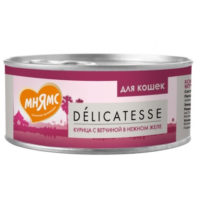 Мнямс Delicatesse Влажный дополнительный корм для кошек, с курицей и ветчиной в нежном желе, 70 г (арт. 7176076)