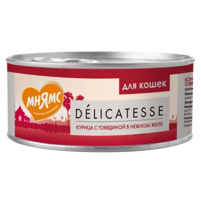 Мнямс Delicatesse Влажный дополнительный корм для кошек, с курицей и говядиной в нежном желе, 70 г (арт. 7176083)