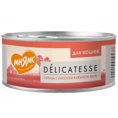 Мнямс Delicatesse Влажный дополнительный корм для кошек и котов, с курицей и лососем в нежном желе, 70 г (арт. 7176090)