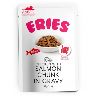Pettric Eries Salmon Chunk in Gravy - Влажный корм для кошек, Кусочки в соусе, с лососем и курицей, 85 г