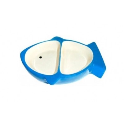 N1 Миска керамическая для животных, двойная, в форме рыбы, 70 и 60 мл (ВЕТ8188)