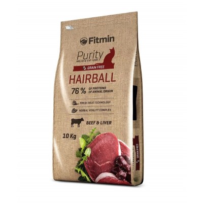 Fitmin Cat Purity Hairball беззерновой корм для взрослых длинношерстных кошек, с говядиной и печенью