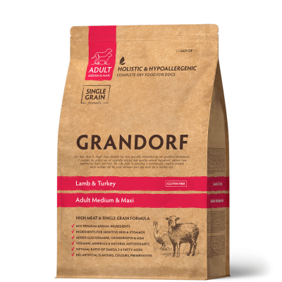 Grandorf Adult Medium Maxi Lamb Turkey - гипоаллергенный сухой корм для взрослых собак средних и крупных пород, с ягненком и индейкой