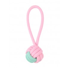 Mr.Kranch Игрушка для собак, Мяч из каната на кольцевом шнуре, розовый с голубым, 15*5 см (арт. MKR001126)