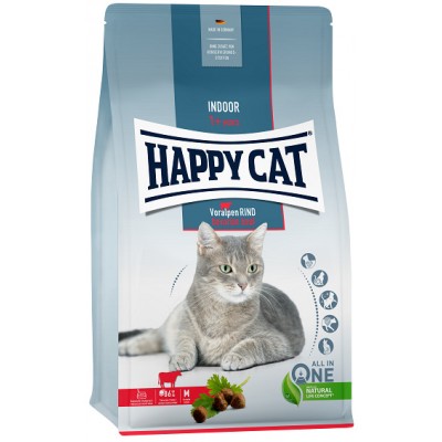 Happy Cat Indoor Voralpen-Rind (Bavarian beef) - сухой корм для домашних кошек с низкой активностью, с говядиной