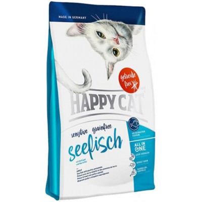 Happy Cat GF Sensitive Seafish - беззерновой корм для взрослых кошек с чувствительным пищеварением, морская рыба 