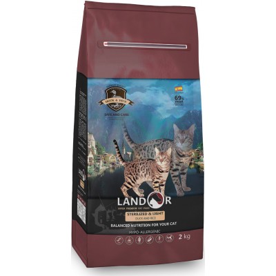 Landor Sterilized & Light Duck With Rice - сухой корм для стерилизованных кошек с избыточным весом, с уткой и рисом