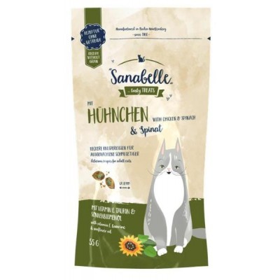 Bosch Sanabelle лакомство "Вкусные подушечки"для котов с курицей и шпинатом, 55 гр.