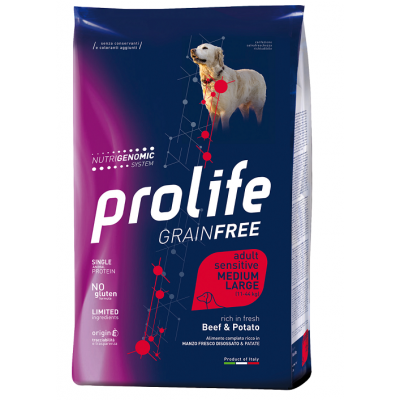 Prolife Grainfree Sensitive Medium/Large - беззерновой корм для собак средних и крупных пород с говядиной и картофелем