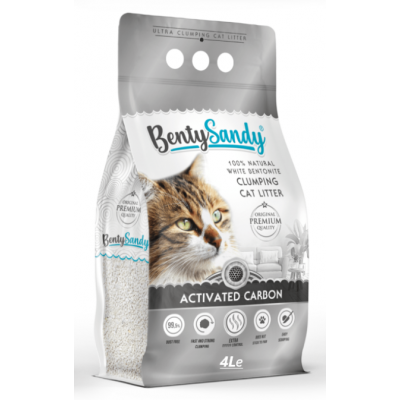 BentySandy Activated Carbon - белый комкующийся бентонитовый наполнитель для кошачьего туалета, с углем