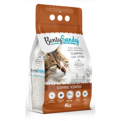 BentySandy Coffee - белый комкующийся бентонитовый наполнитель для кошачьего туалета, с ароматом кофе
