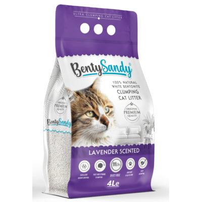 BentySandy Lavender - белый комкующийся бентонитовый наполнитель для кошачьего туалета, с ароматом лаванды