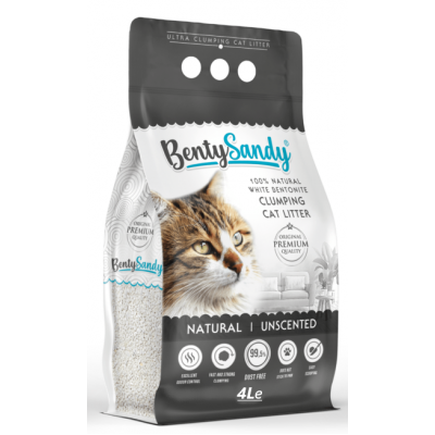BentySandy Natural - белый комкующийся бентонитовый наполнитель для кошачьего туалета, без аромата