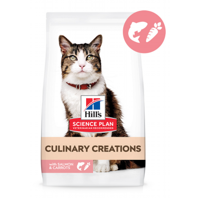 Hill's Science Plan Culinary Creations - сухой корм для взрослых кошек для поддержания жизненной энергии и иммунитета, с лососем и морковью