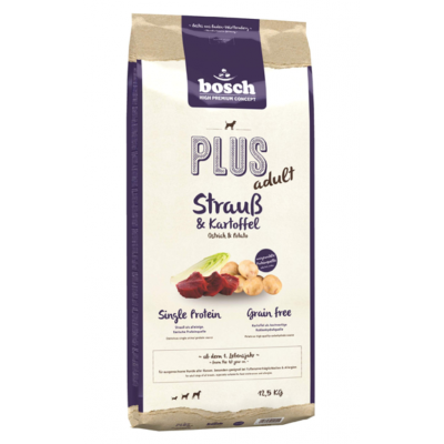 Bosch Plus Adult Ostrich & Potato - монопротеиновый сухой корм для собак, со страусом и картофелем