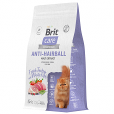 Brit Care Cat Anti-Hairball - сухой корм для выведения шерсти у кошек, с белой рыбой