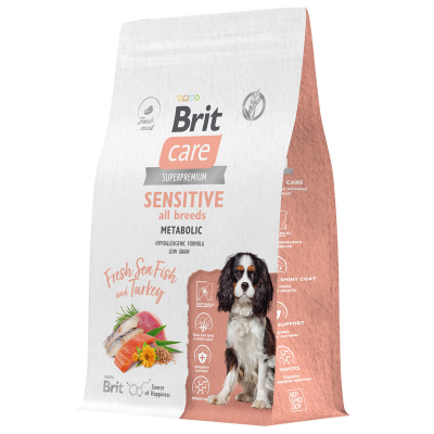 Brit Care Adult Sensitive Metabolic - сухой корм для улучшения метаболизма взрослых собак, с морской рыбой и индейкой