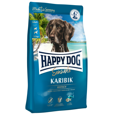 Happy Dog Sensible Karibik Seefisch - монобелковый беззерновой корм для собак с чувствительным пищеварением, с морской рыбой