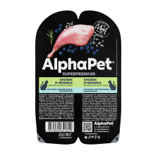 AlphaPet Cat Rabbit - влажный корм для кошек с чувствительным пищеварением, с кроликом и черникой в соусе, 80 г (арт. 651829)