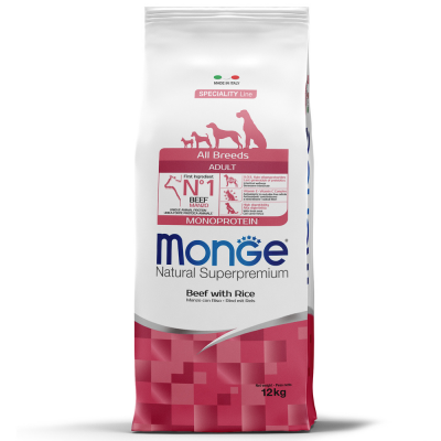 Monge Speciality Adult MANZO Beef - монопротеиновый сухой корм для взрослых собак всех пород (говядина, рис)