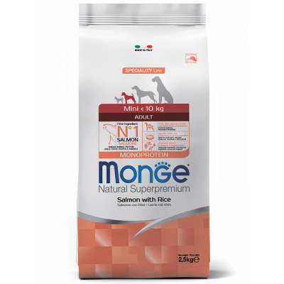 Monge Mini Adult Salmon Rice - сухой корм для взрослых собак мелких пород, с лососем и рисом