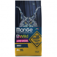 Monge BWild Cat Adult Hare Low Grain - низкозерновой корм для взрослых кошек, с мясом зайца 
