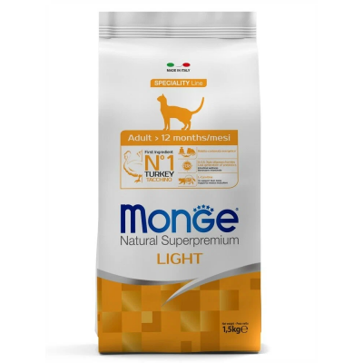Monge Cat Light Turkey - низкокалорийный сухой корм для кошек, для контроля веса, с индейкой