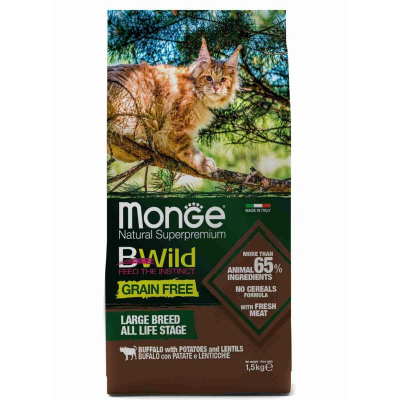 Monge BWild Cat Large Breed Buffalo - беззерновой сухой корм для котят и кошек крупных пород, с мясом буйвола