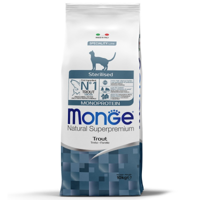 Monge Cat Monoprotein Sterilised Trout - сухой монопротеиновый корм для стерилизованных кошек, с форелью 
