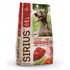 SIRIUS Adult All Breeds Мясной рацион - сухой корм для взрослых собак всех пород, с курицей, говядиной и рыбой