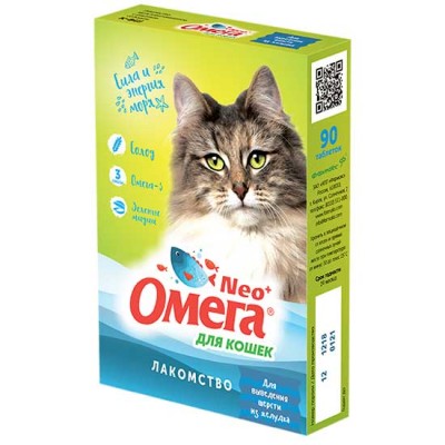 Фармакс Омега Neo+ - мультивитаминное лакомство для кошек, для выведения шерсти, 90 табл (арт. 76533)