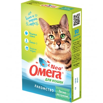 Фармакс Омега Neo+ - мультивитаминное лакомство для кошек Мятное настроение, 90 табл (арт. 76212)