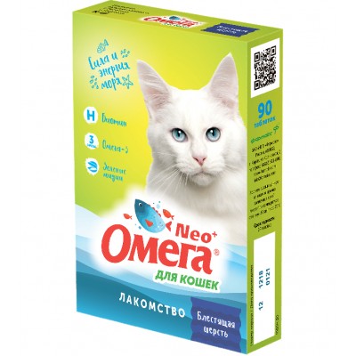 Фармакс Омега Neo+ - мультивитаминное лакомство для кошек Блестящая шерсть, 90 табл (арт. 76434)