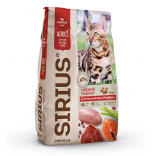 SIRIUS Cat Adult Мясной Рацион - сухой корм для взрослых кошек, с птицей, говядиной и лососем