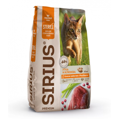 SIRIUS Cat Adult Sterilised Duck & Cranberry - сухой корм для взрослых стерилизованных кошек, с уткой и клюквой