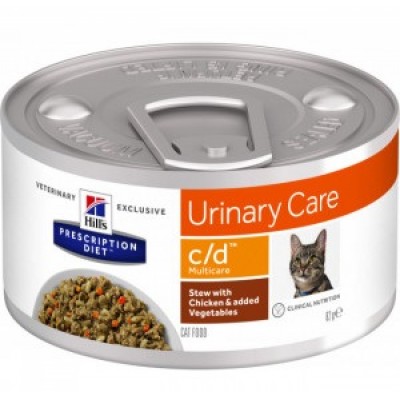 Hill's Prescription Diet c/d Multicare - влажный диетический корм в виде рагу для кошек при профилактике мочекаменной болезни (мкб), с курицей и добавлением овощей