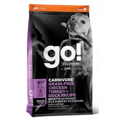 GO! CARNIVORE Senior Recipe 32/14 беззерновой корм для ПОЖИЛЫХ собак всех пород 4 вида мяса: индейка, курица, лосось, утка