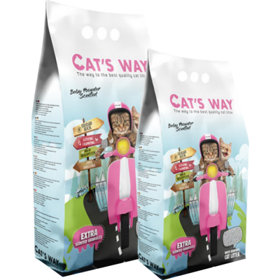 Cat's Way Baby Powder - комкующийся бентонитовый наполнитель для кошачьего туалета с ароматом детской присыпки