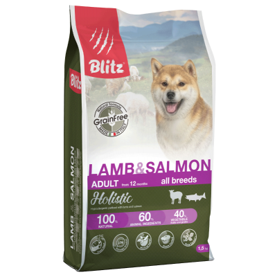 Blitz Holistic Adult All Breeds Lamb & Salmon - беззерновой корм для взрослых собак, ягненок и лосось